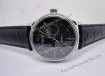 Rolex Geneve Cellini Date Watch Replica - SS Black Face - Black Leather
